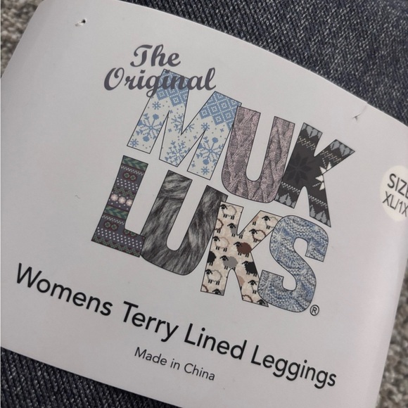 Muk Luks Women's Terry Lined Leggings in Charcoal - Picture 2 of 4